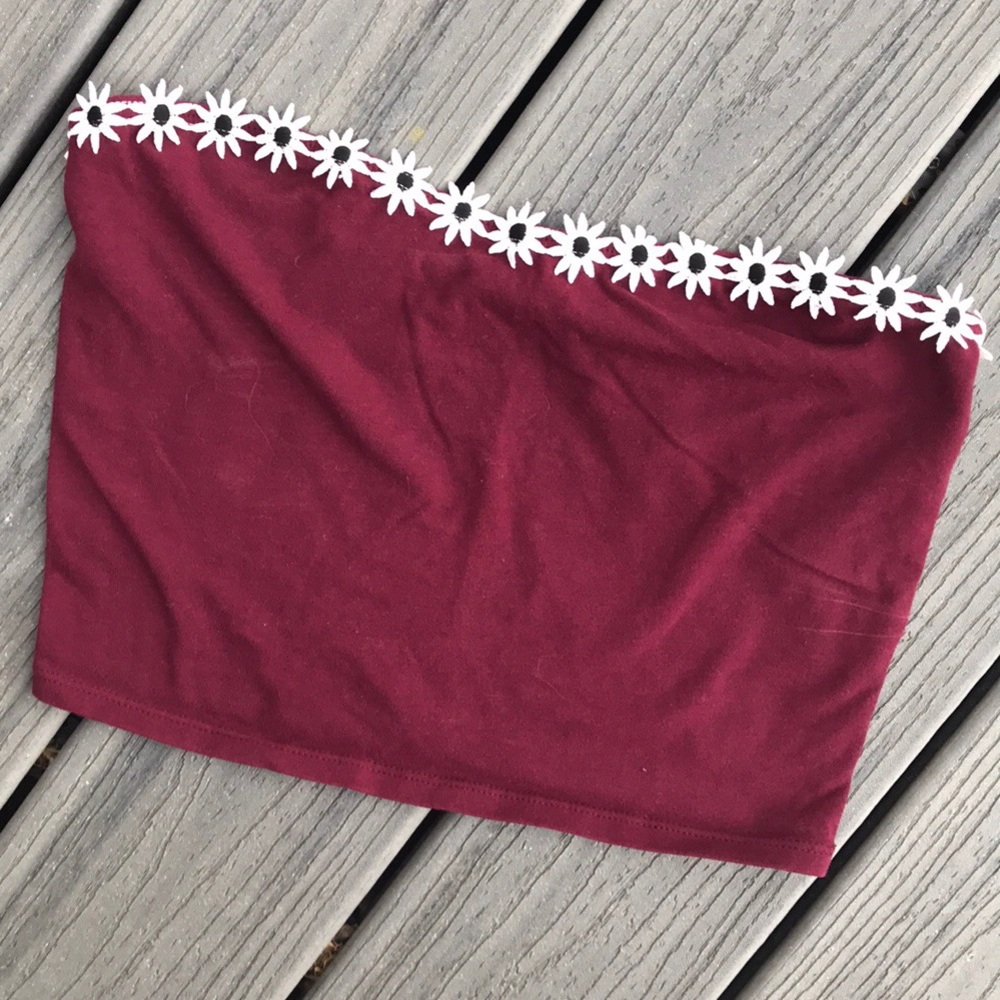 Red Flowered Strapless Tube Top